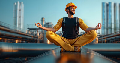 Mann sitzt auf einem Abgassystem