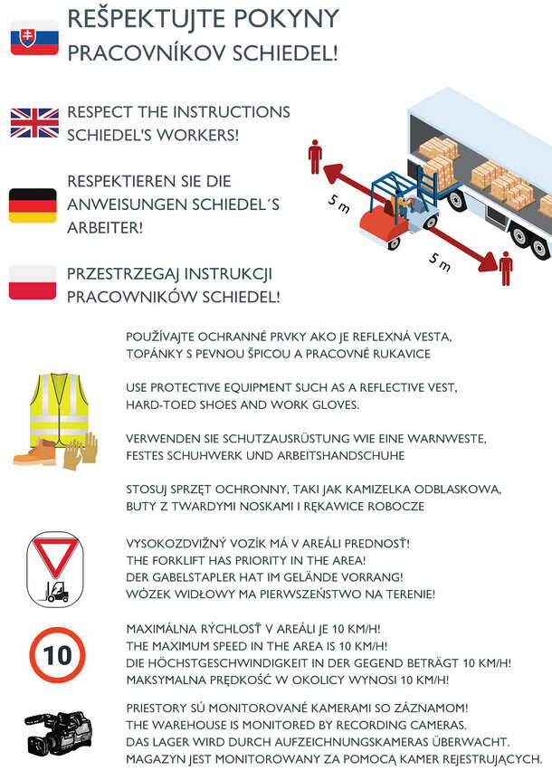 Pravidlá pre pohyb v skladových priestoroch Schiedel v Zamarovciach