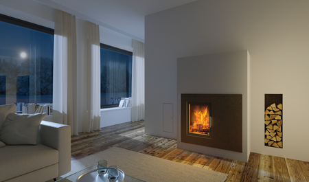 Rejtett ajtós kéményláb szinte észrevétlen ajtaja egy tágas nappaliban