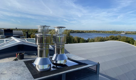 CLV LAS gyűjtőkémény egy épületen