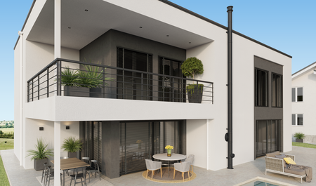 Permeter kémény külső falon szerelve