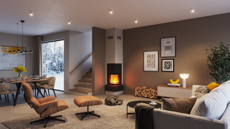 kingfire kanto podio livingroom winter with snow | © Schiedel