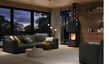 A kandalló égési levegő ellátása a kéményen keresztül biztosítva