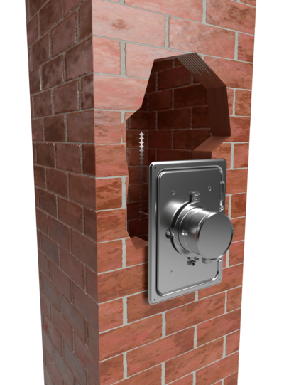 ePURO DOOR Feinstaubabscheider eingebaut in einem gemauerten Schornsteinschacht