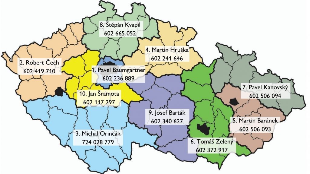 Mapa ČR - obchodní zástupci.