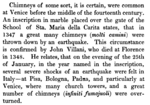 Early reference to chimneys in Venice, 1347.